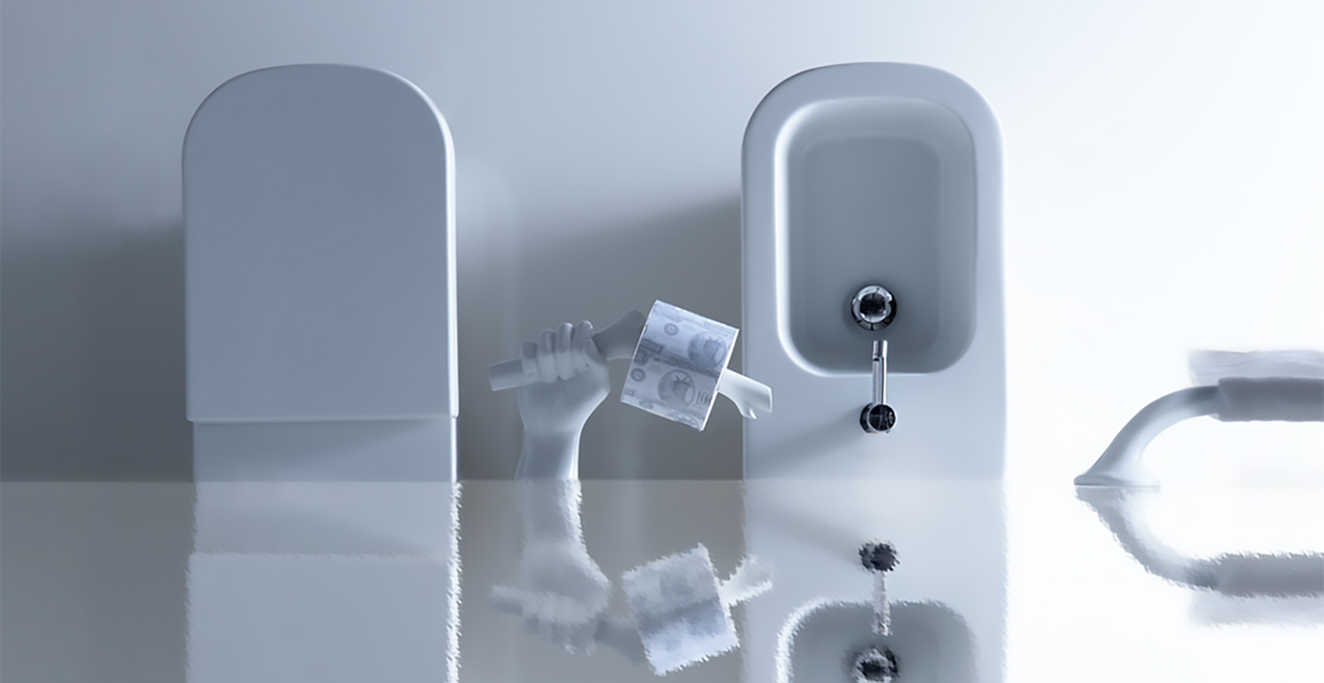 MEG11 ceramic roll holder | bathroom deco inspired on nature, tree, branch, hand | Design by Antonio Pascale for Galassia